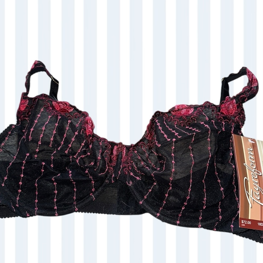 NWT Fayreform 40DD Elegant Black and Red Lace UW Bra #734965 Ambitious GORGEOUS